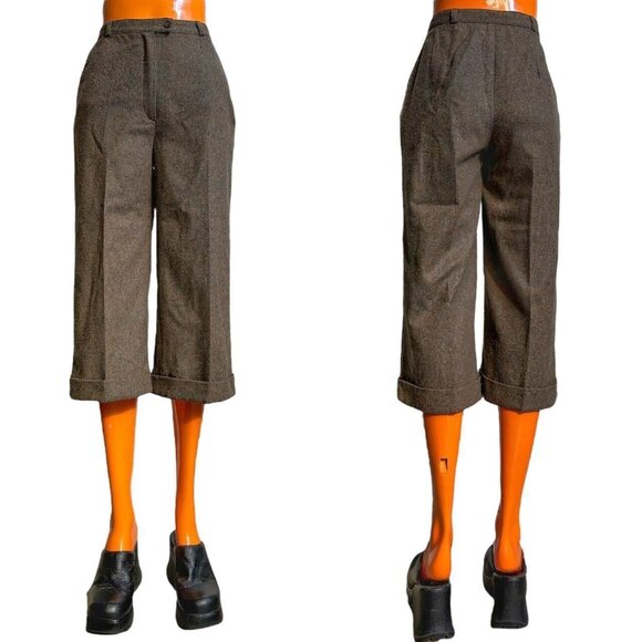70s Vintage Brown Wool Capri Pants Crop Highwaisted Trousers Culottes Sears. - Picture 6 of 8
